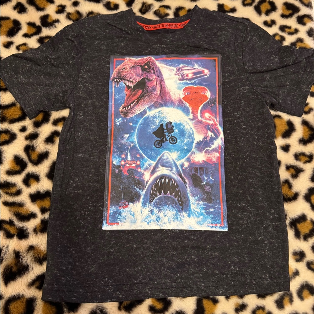 Universal Kids T-Shirt with Dinosaur and Shark Graphic in Black